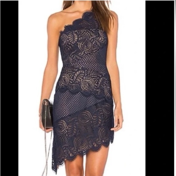 BCBGMAXAZRIA Alisha One Shoulder Navy Lace Dress Size 8 Pristine Condition - Picture 2 of 15